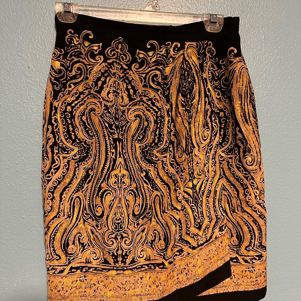 Dana Buchman Black and Gold Baroque Pencil Skirt